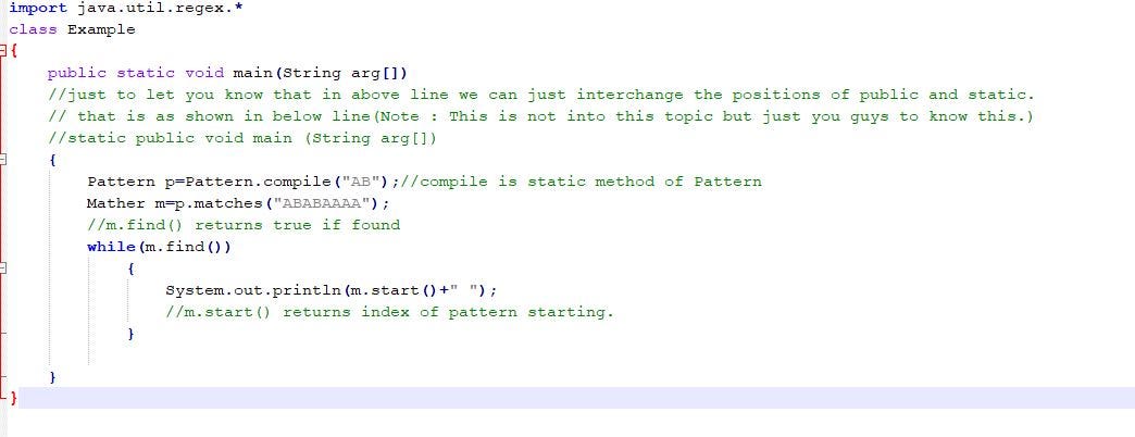 Regular Expressions(RE) in JAVA. For example : We want a text which is ...