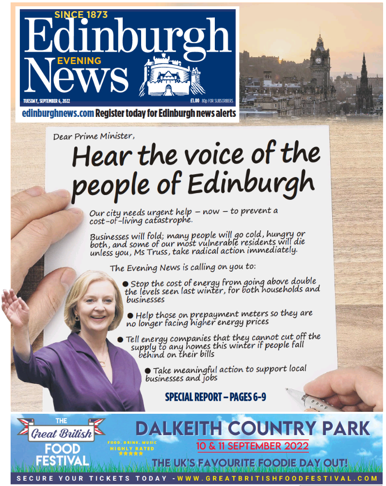 Edinburgh Evening News demands four actions from new Prime Minister