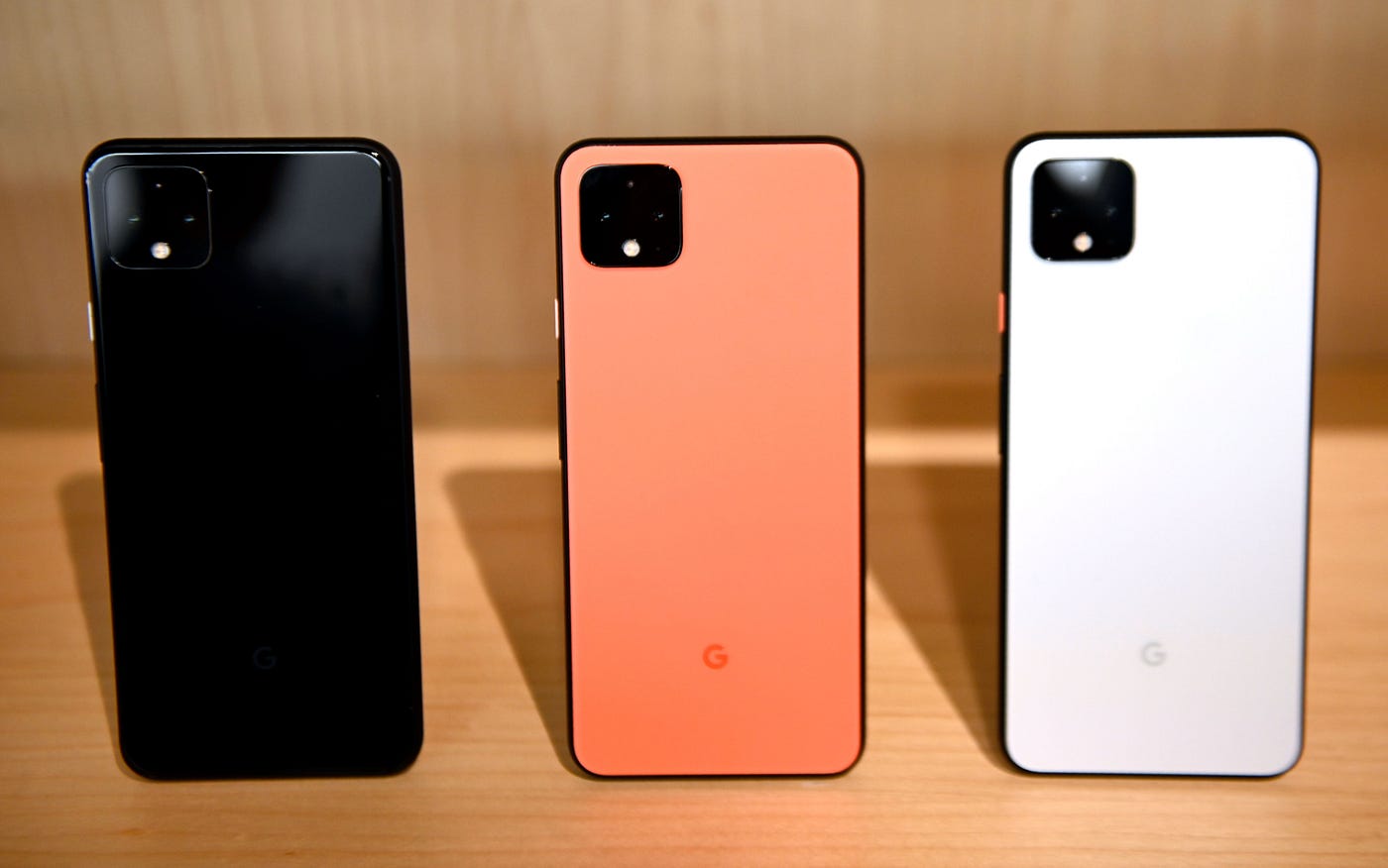 The new Google Pixel 4 phone is on display during a Google product launch event called Made by Google 19 on October 15, 2019