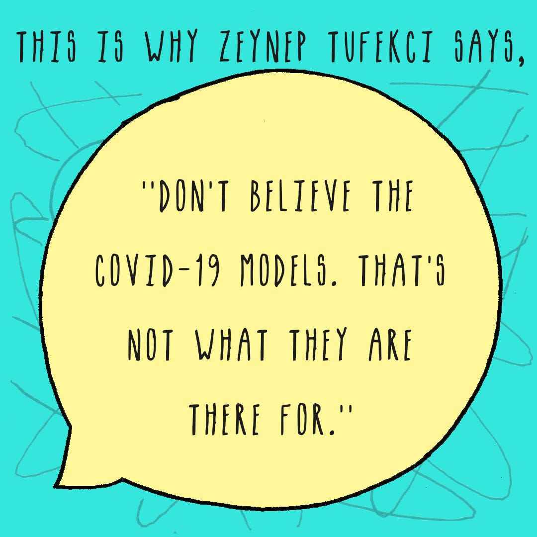 This is why Zeynep Tufekci says, “Don’t believe the COVID-19 models. That’s not what they are there for.”