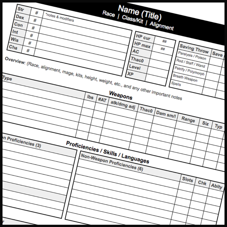 Advanced Dungeons Dragons 2nd Edition Character Sheet Ad D 2e Character Sheet Google Sheets Based By T Brian Jones Zengineering Podcast Medium