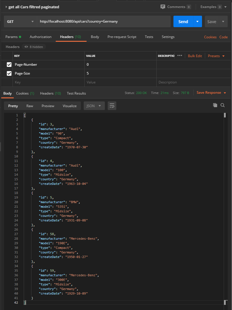 rest api list filtred paginated element