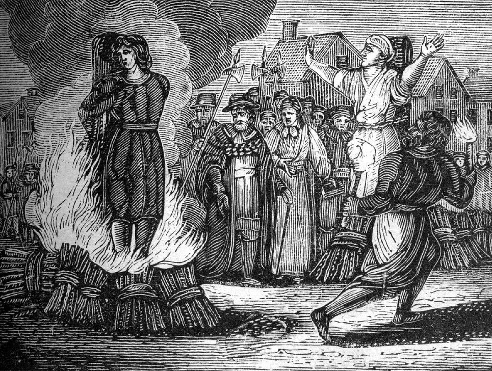 A 19th Century woodcut illustrating an execution by burning at the stake. 