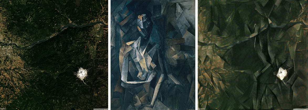 Transferring Picasso style to aerial imagery from https://medium.com/@mcculloughrt/neural-style-transfer-on-satellite-imagery-cbc6c207c949