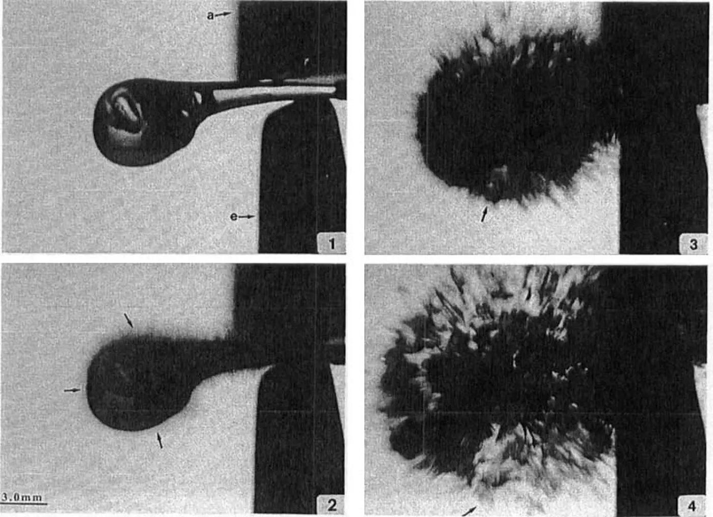 1994 high-speed photography images of an exploding Prince Rupert’s drop (Purdue University photos)