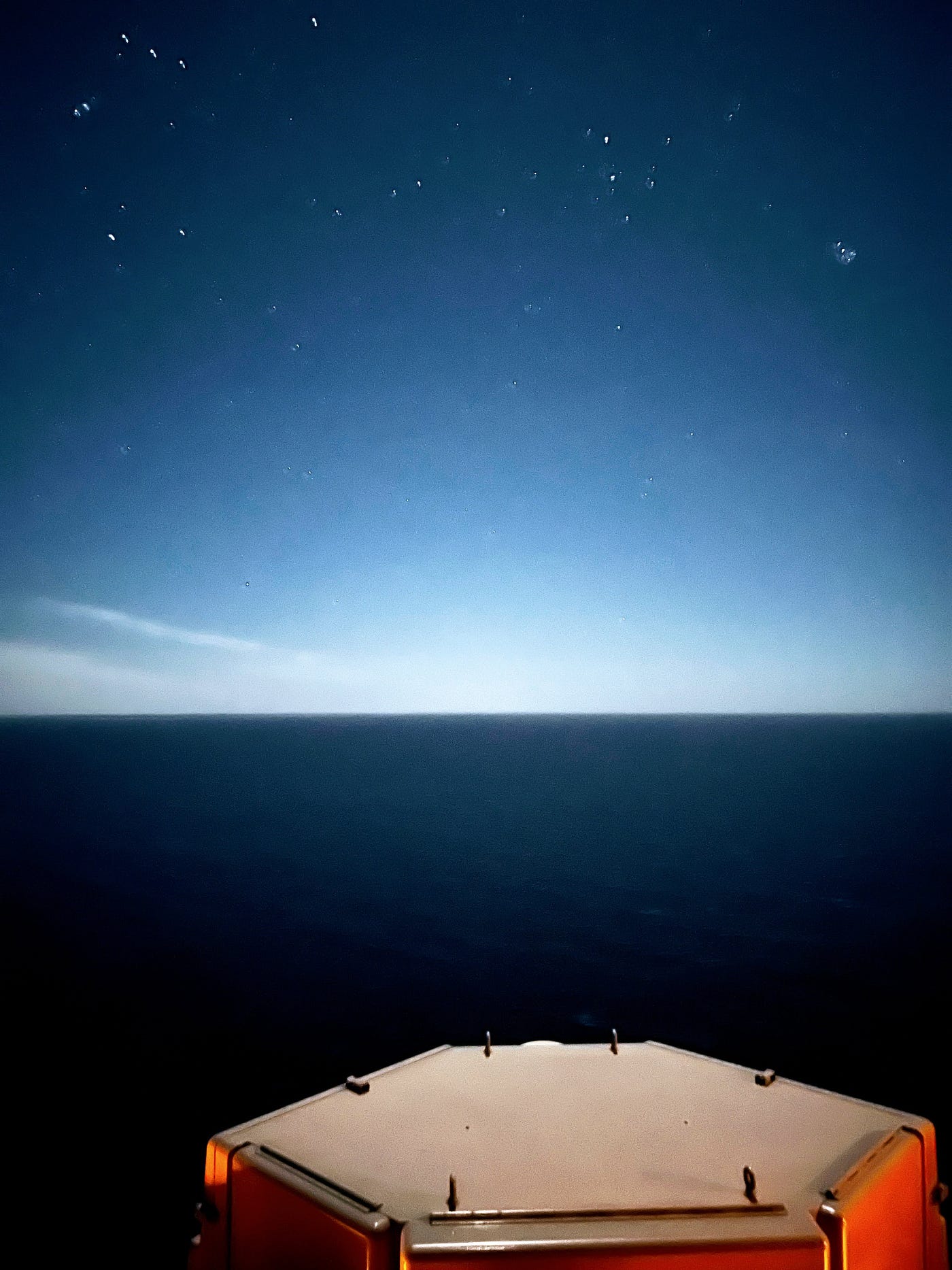 Pacific ocean at night from an aircraft carrier.