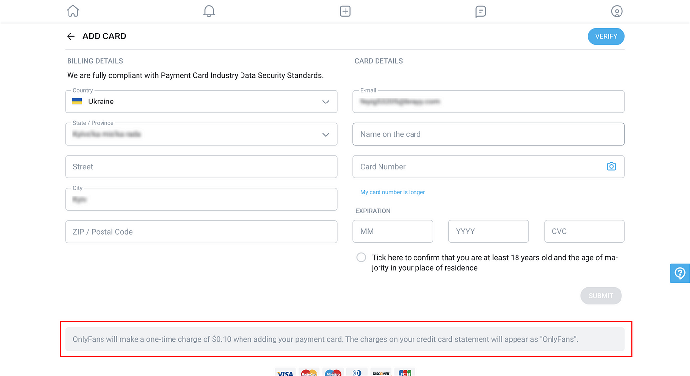 Onlyfans card verification amount