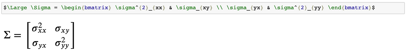 LaTeX Jupyter Markdown syntax for Variance Covariance Matrix