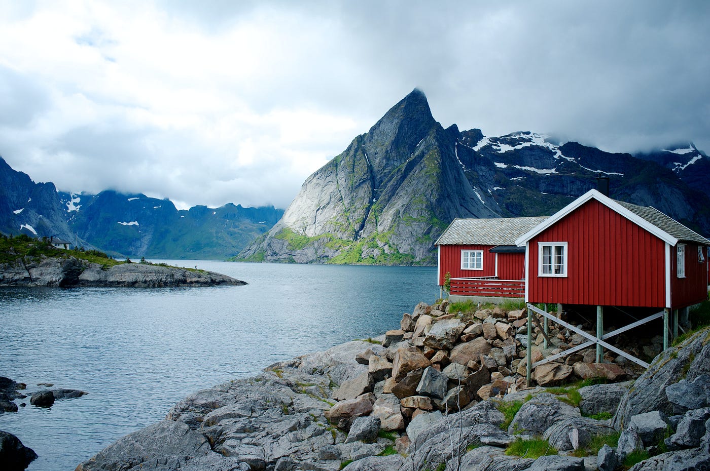 A Norwegian cabin on the edge of a fjord.