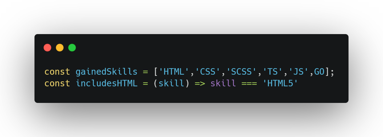 code snippet for skills array in javascript and arrow function