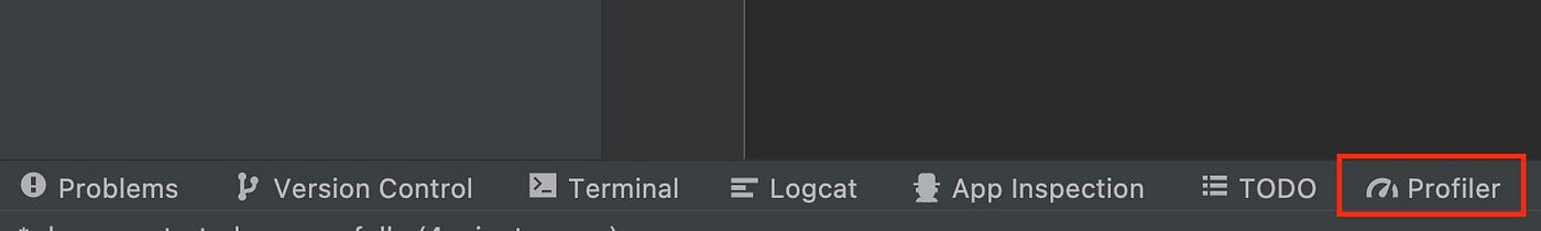 Profiler tab at the bottom of Android Studio