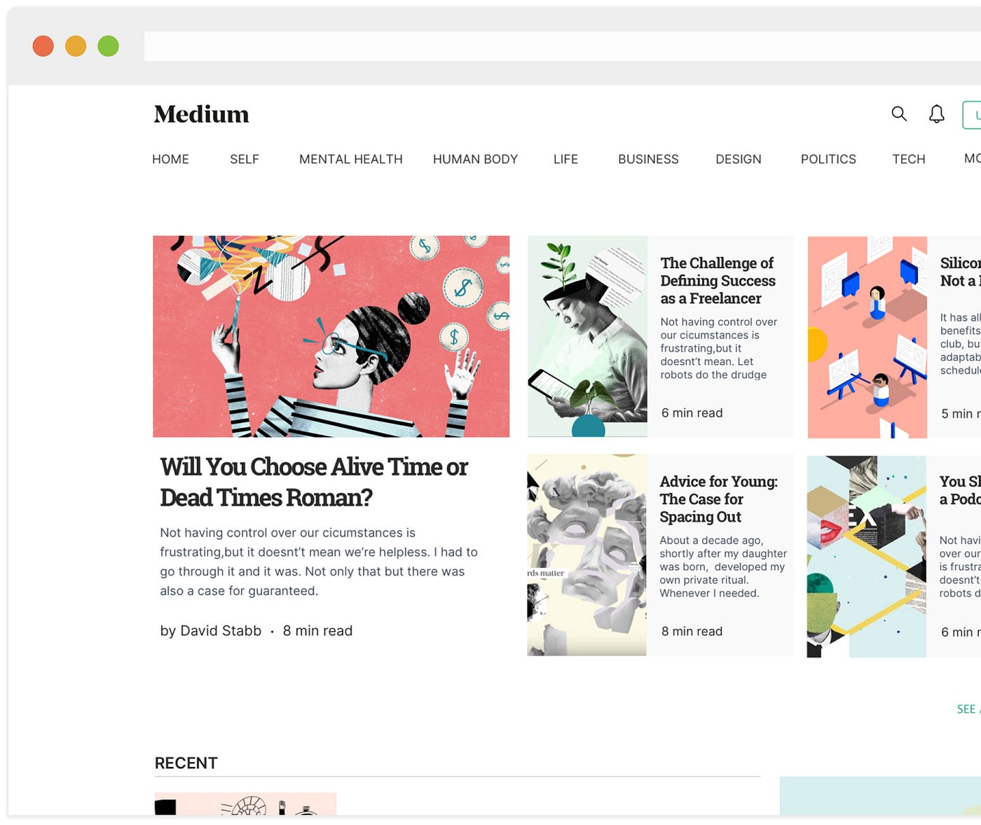 Screen of medium.com which also use good use of space
