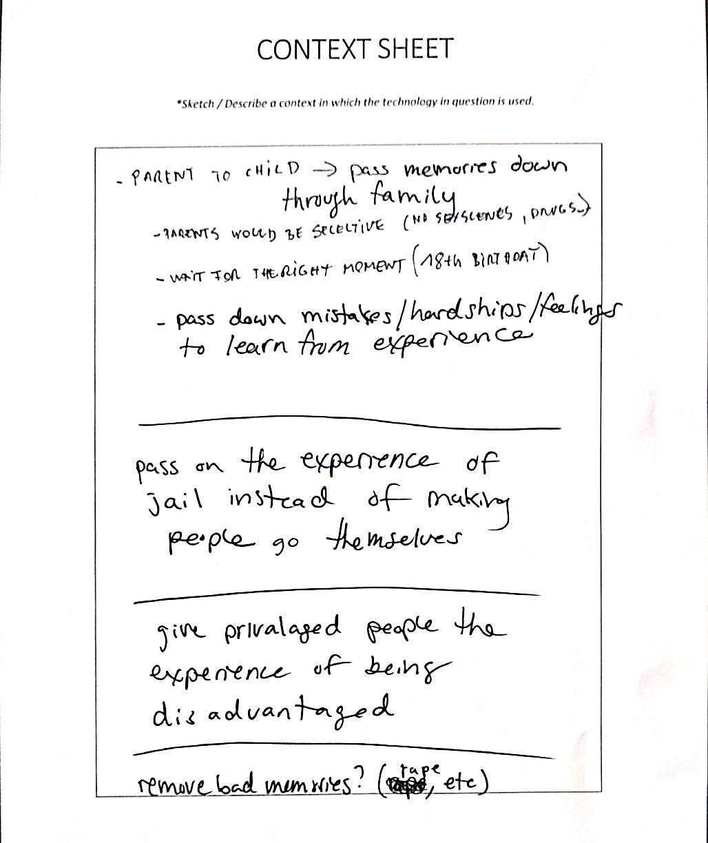 A context sheet featuring some hand-written text.
