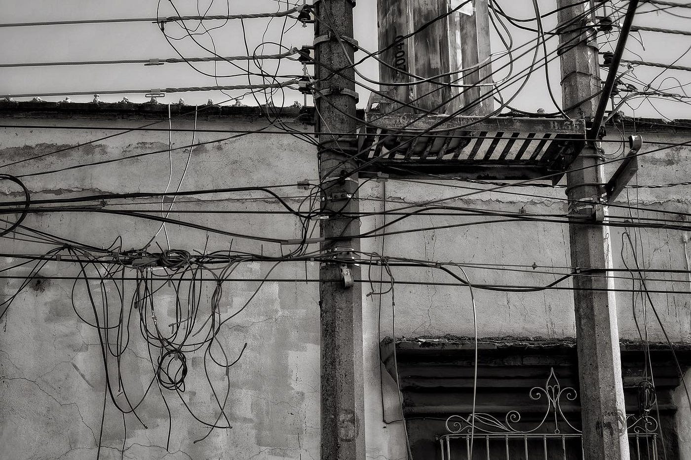 A tangled mess of wires going everywhere.