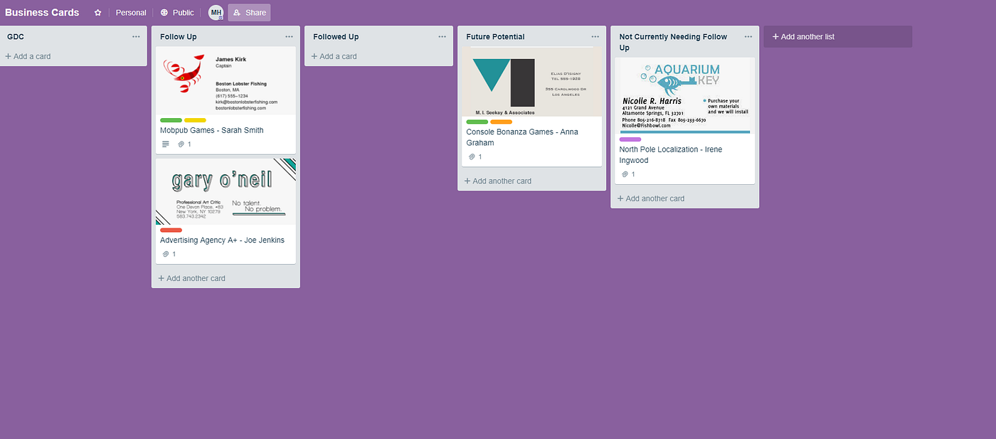 Managing Business Cards Using Trello — A Game Dev Perspective | by Meredith  Hall | Medium