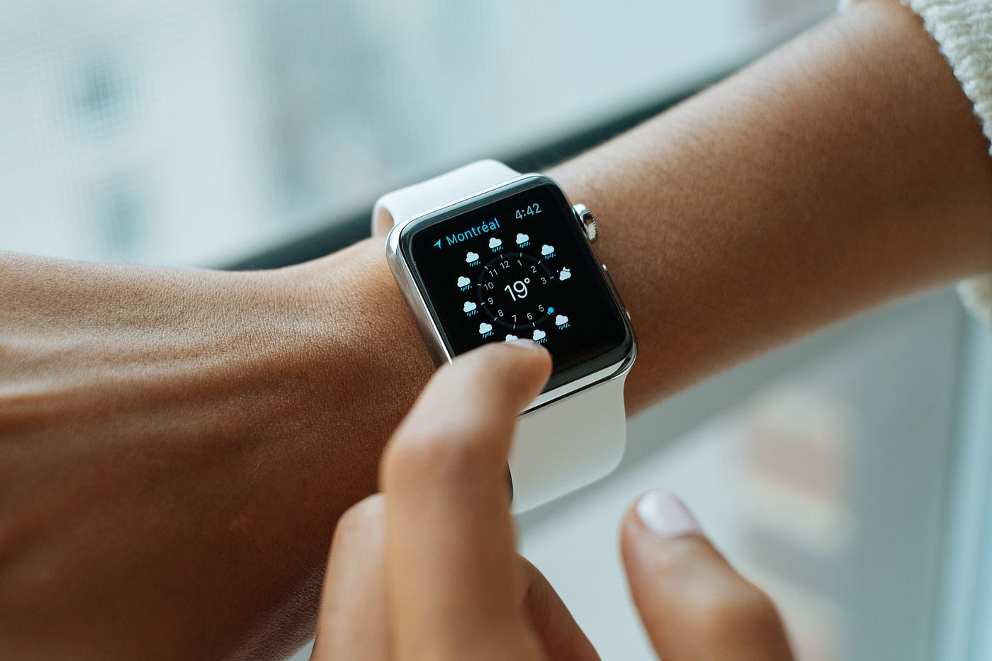 Person interactive with an Apple Watch
