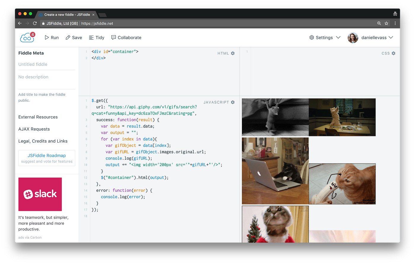 Using APIs part 2 — JavaScript & Giphy | by Danielle Emma Vass | Medium