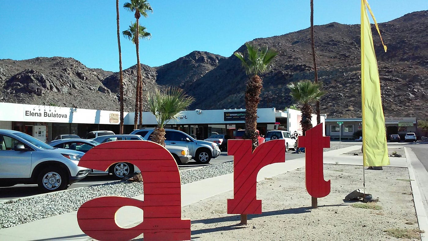 Art sign outside a Palm Springs, CA row of galleries