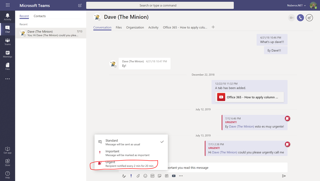 Urgent notifications in Microsoft Teams by Juan Carlos González