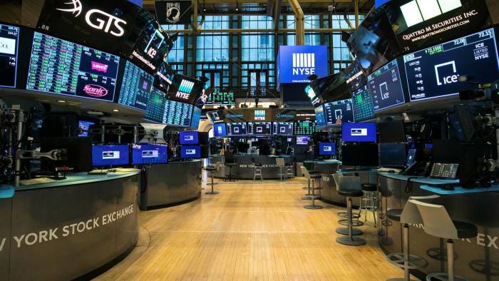 An empty stock market trading room during the coronavirus pandemic
