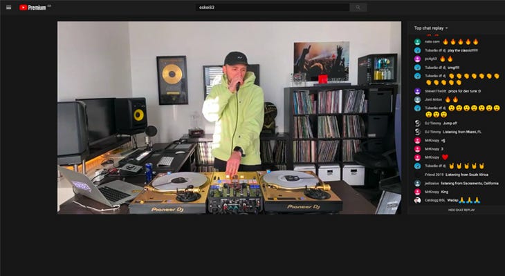 DJ livestreams on social media.