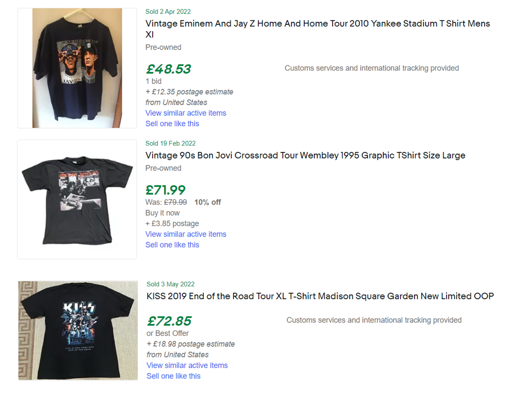 How much do tour shirts sell for 