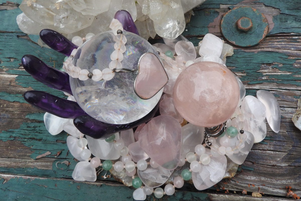 Rose and Rock Quartz Crystal items owned by the Author