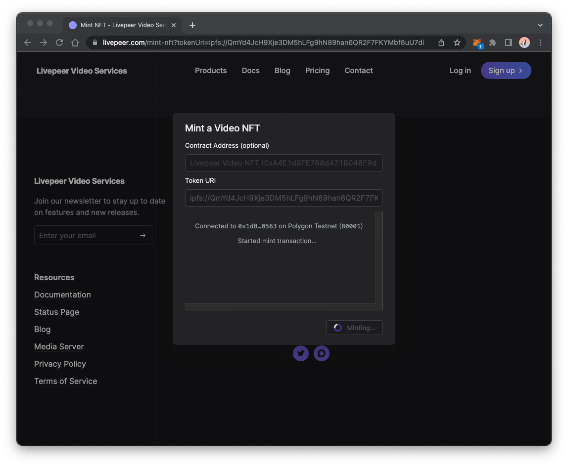 LVS mint NFT dashboard