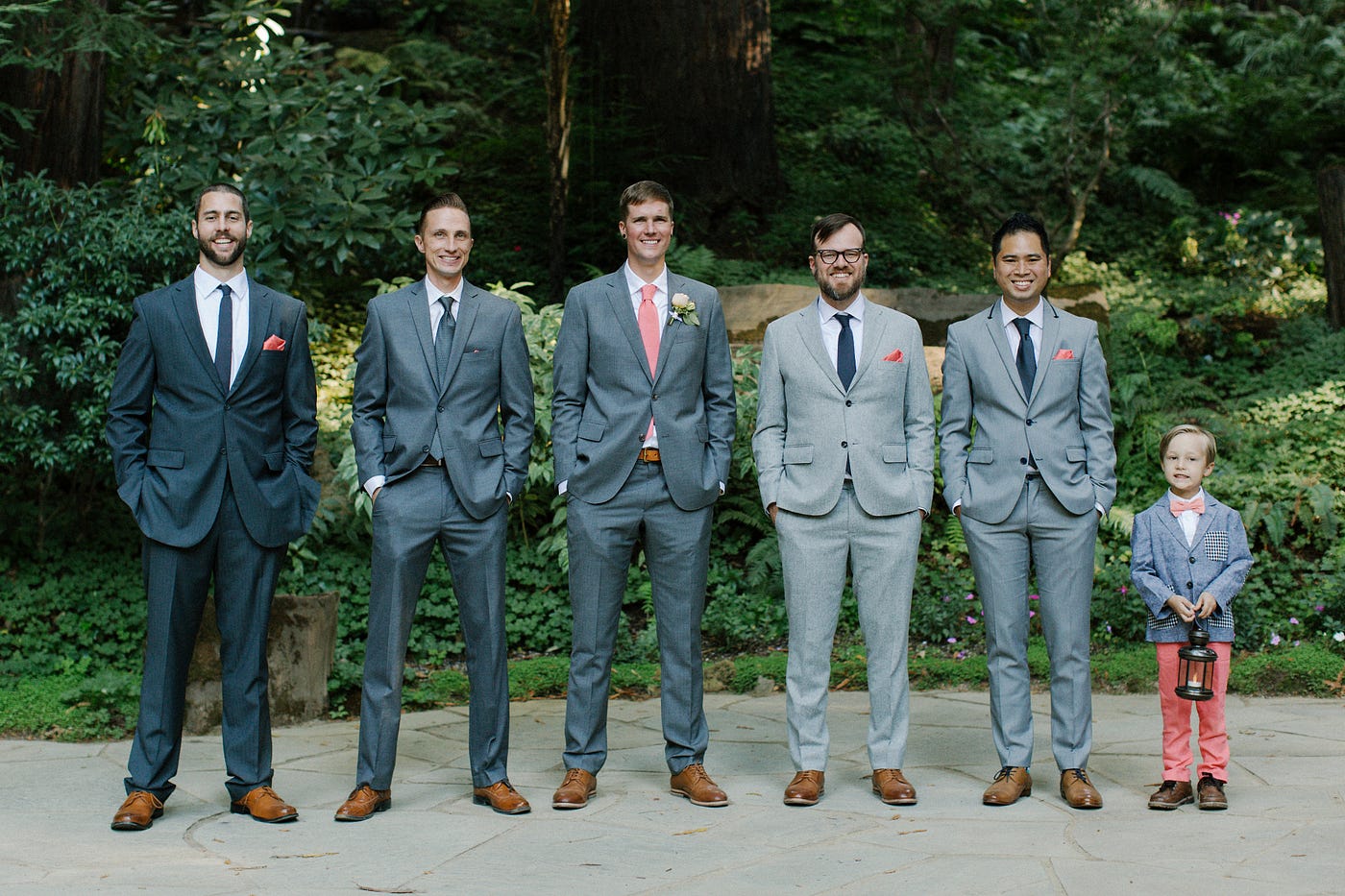 A Wedding Party in Coral \u0026 Gray. Thanks 