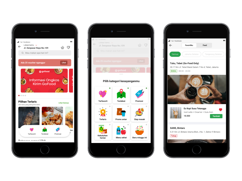 Redesigned GoFood Home with a Navigation bar and Favorites page with ...