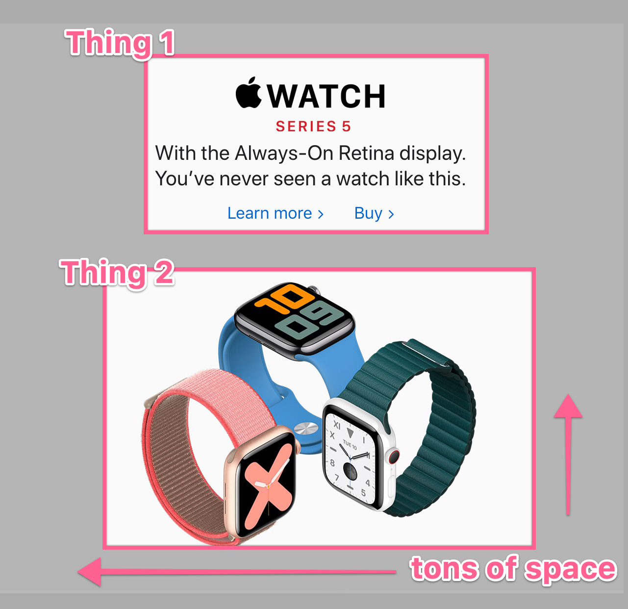 An Apple Watch ad highlighting the two main chunks of information as points of focus.