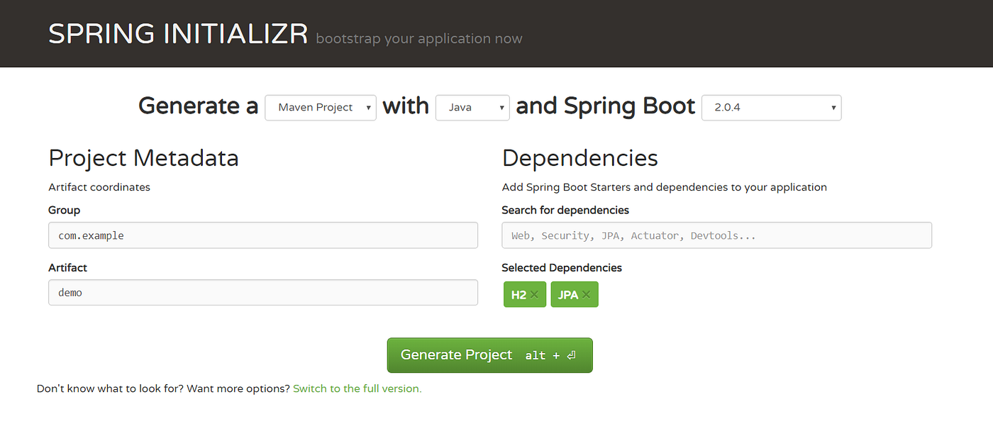 spring boot h2