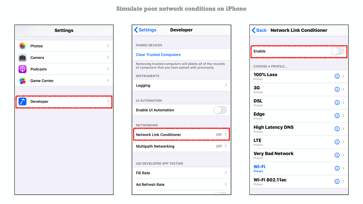 How to simulate poor network conditions on iOS Simulator and iPhone | by  Milan Panchal | Mac O'Clock | Medium