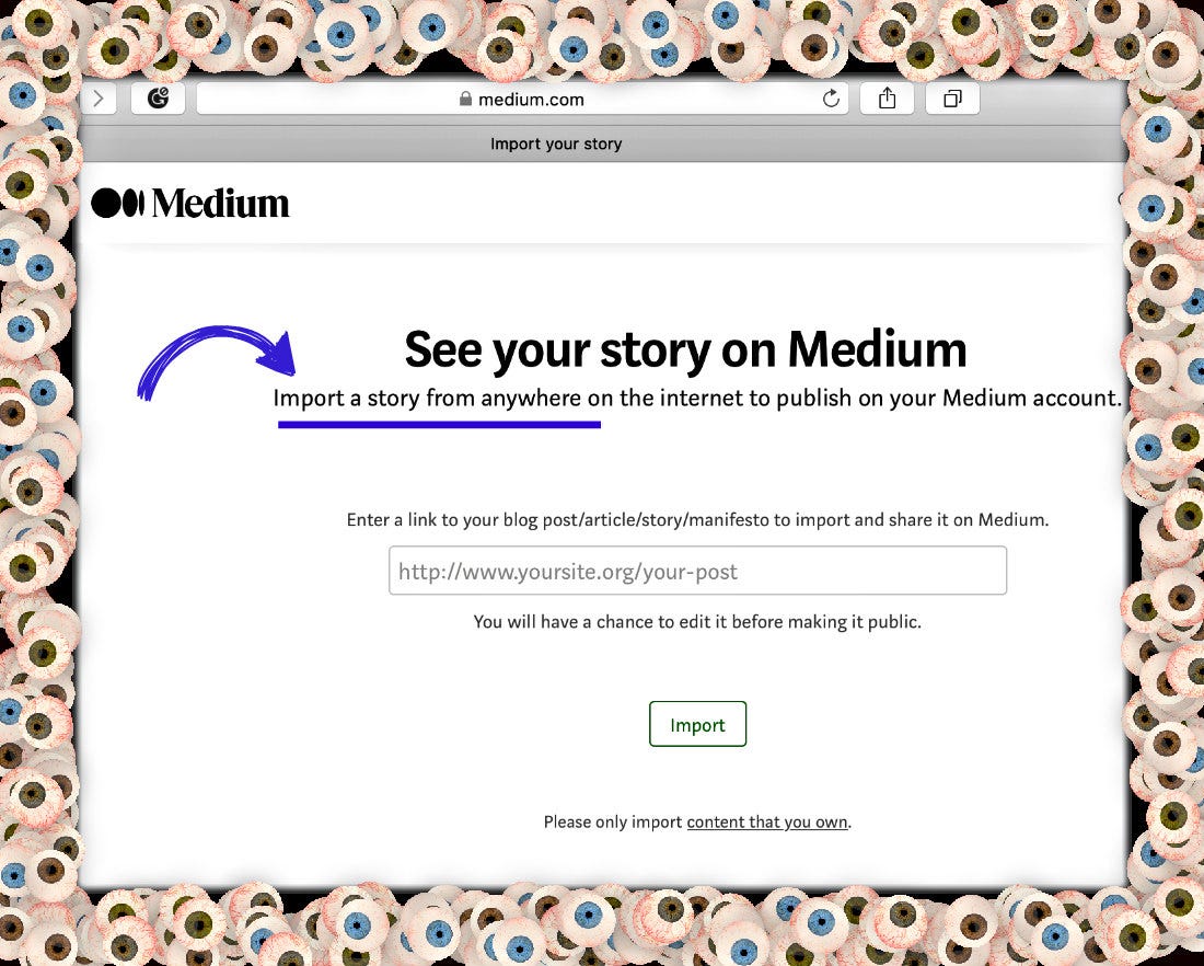 A graphic showing a screenshot of the first step to importing a story on Medium