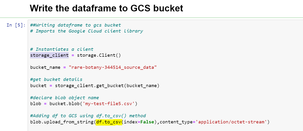 Offload the BigQuery select result to the GCS bucket using Python. by