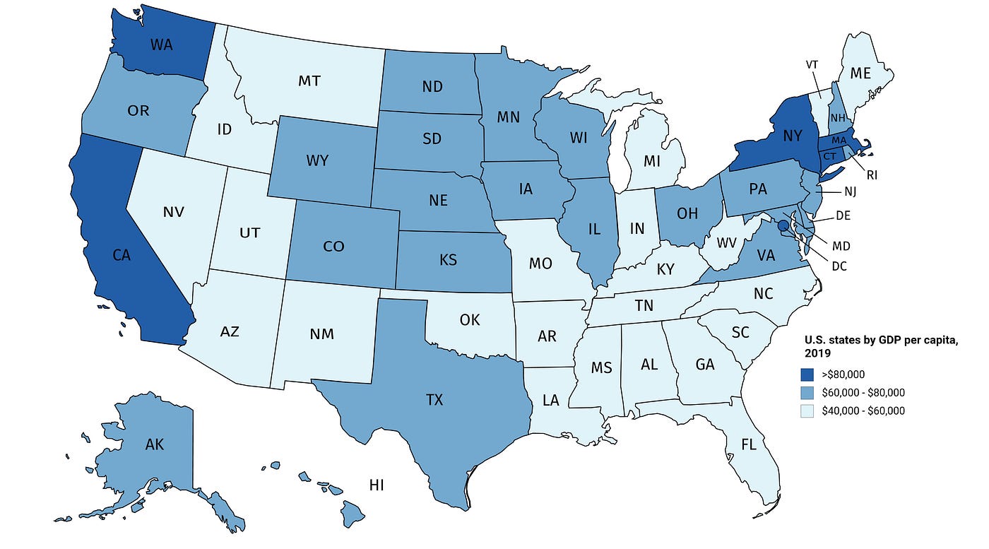 US GDP Per Capita by State. In all 50 states, Massachusetts had the… | by  Randstate Stats | Medium