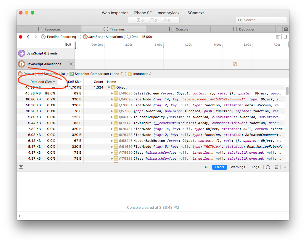 Hunting JS memory leaks in React Native apps | by Krzysztof Magiera |  Software Mansion