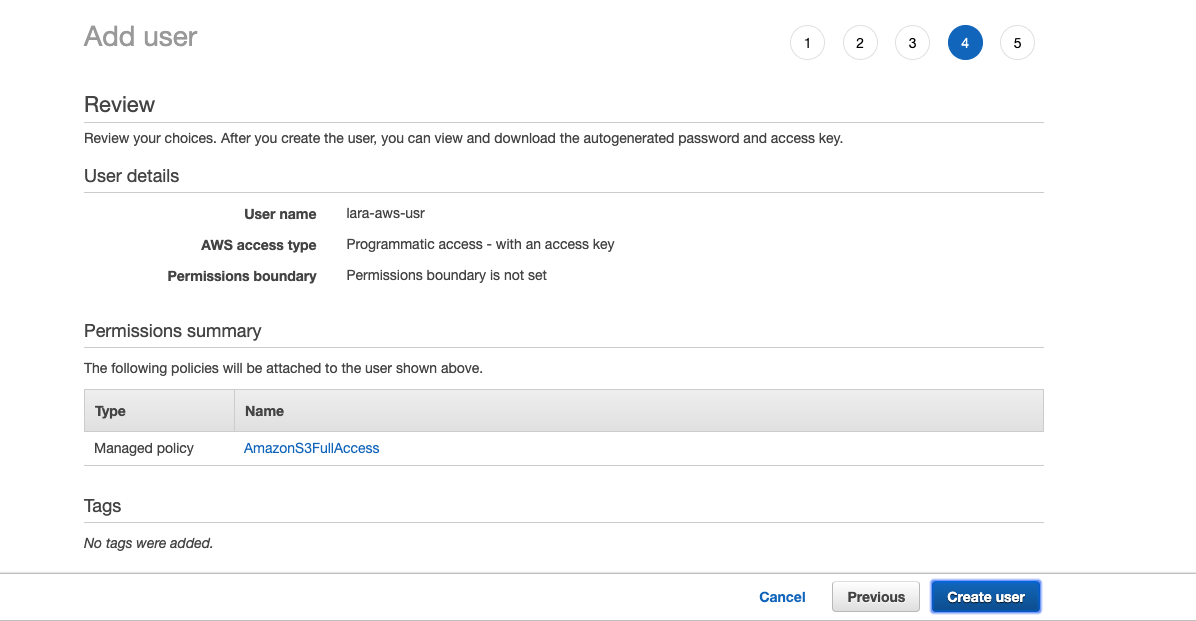 Step 4— Adding a user: review inputs