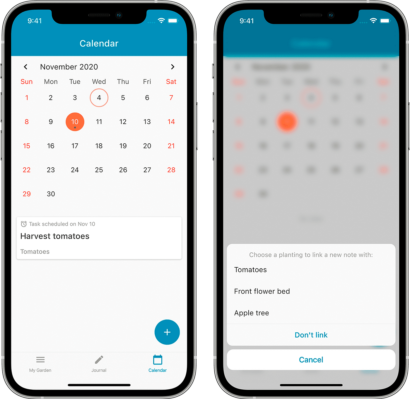 The calendar screen of Leafarise mobile app for gardeners