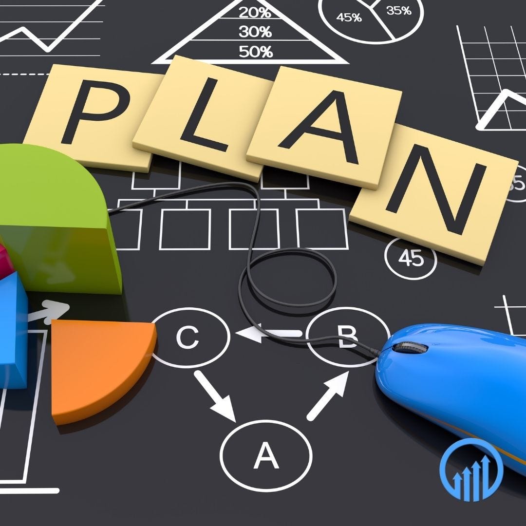 planning visuals accompanied by letter tiles spelling out the word “plan”