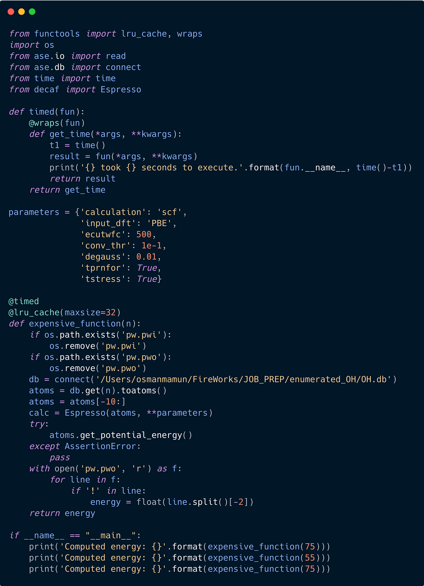 Python Memoization for Expensive Computational Chemistry Simulation ...