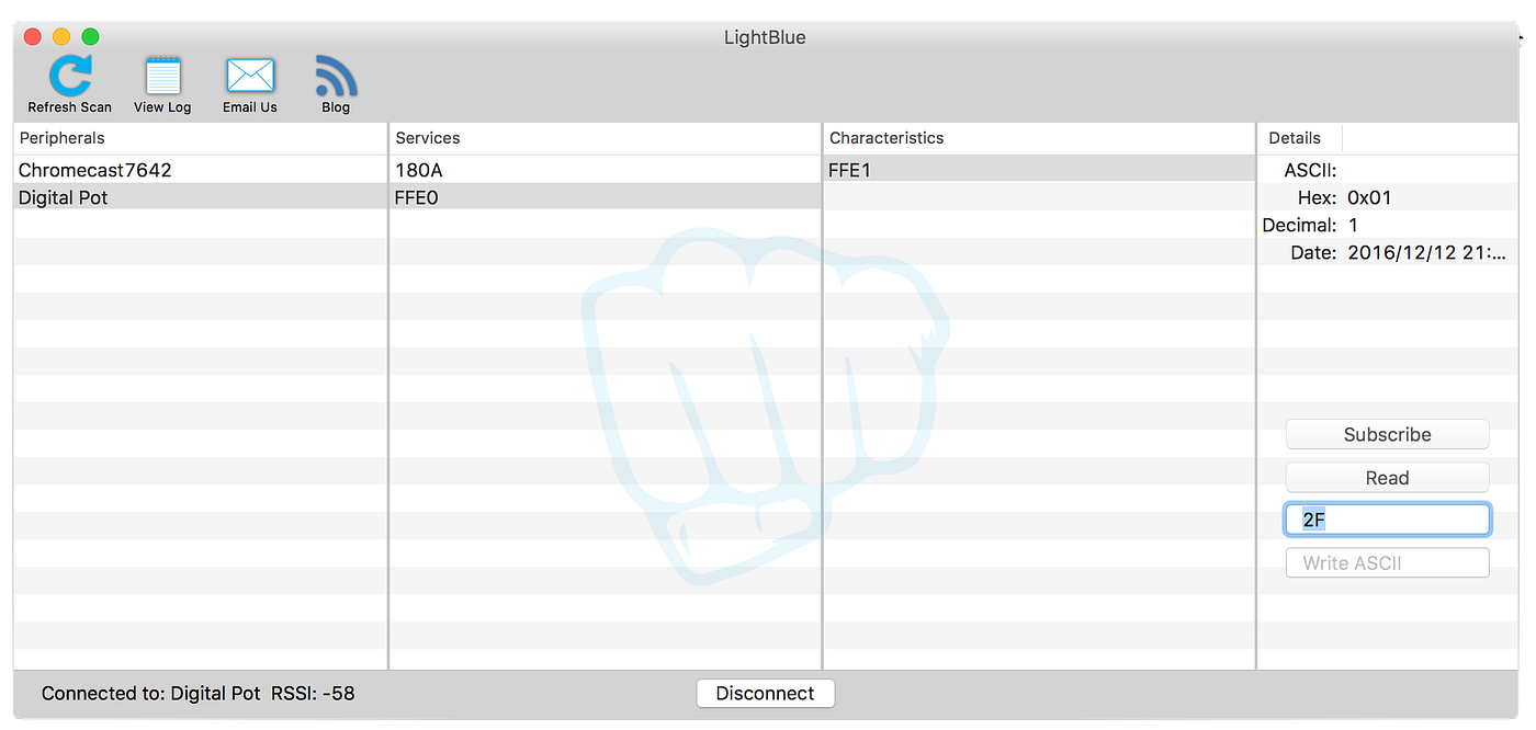 Controlling a digital potentiometer with an Android device over BLE