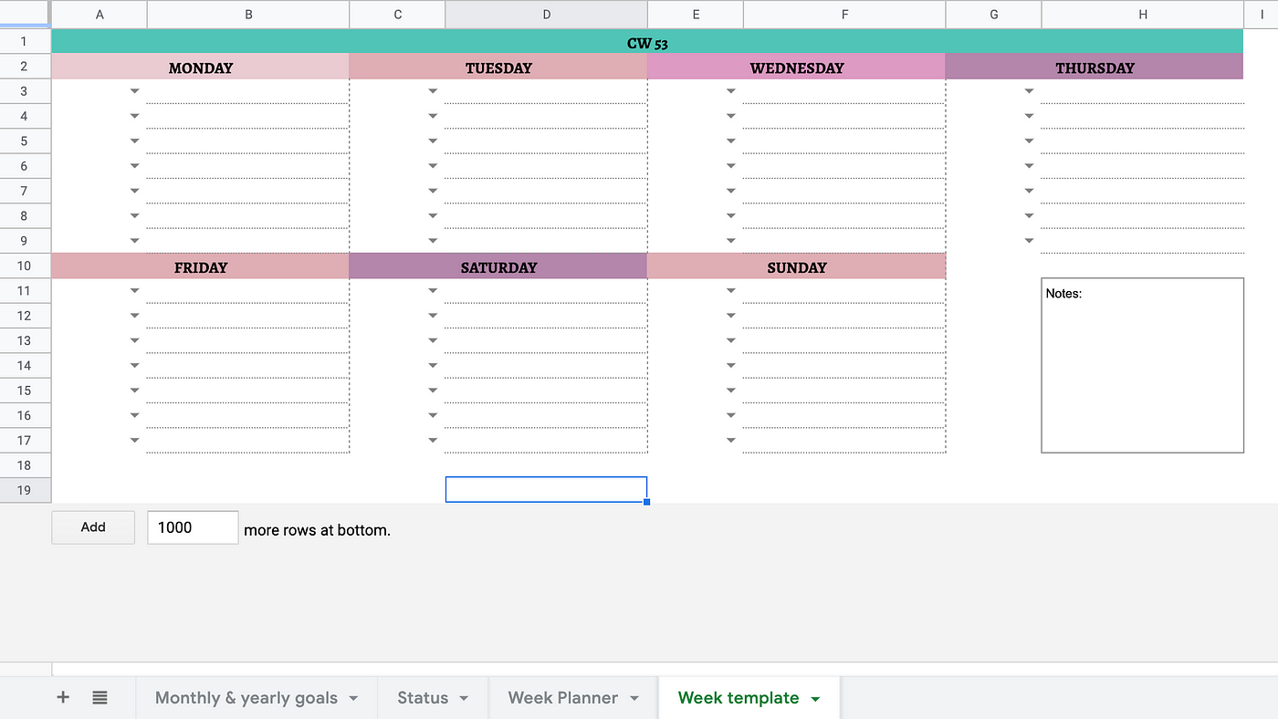 Simple Weekly Google Sheets Planner 21 Free Template By Gracia Kleijnen Google Sheets Geeks Medium Simple Weekly Google Sheets Planner 21 Free Template By Gracia Kleijnen Google Sheets Geeks Medium