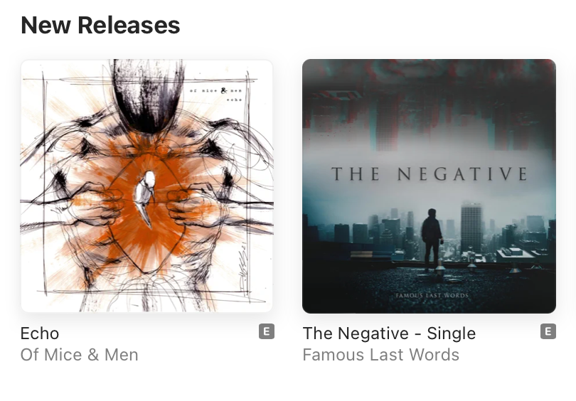 Album covers for Echo by Of Mice & Men and The Negative by Famous Last Words