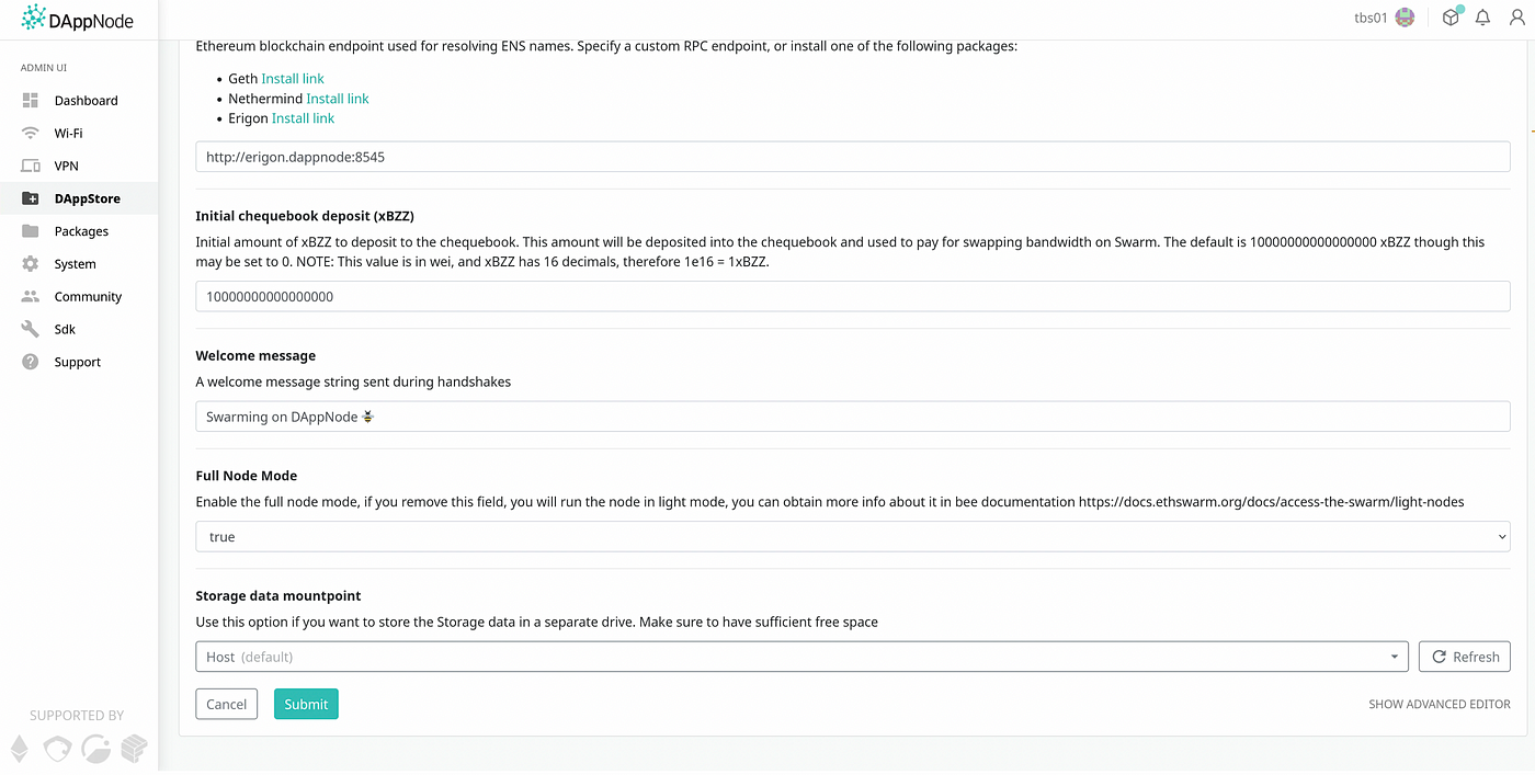 Optional parameters (Screenshot 2/2)