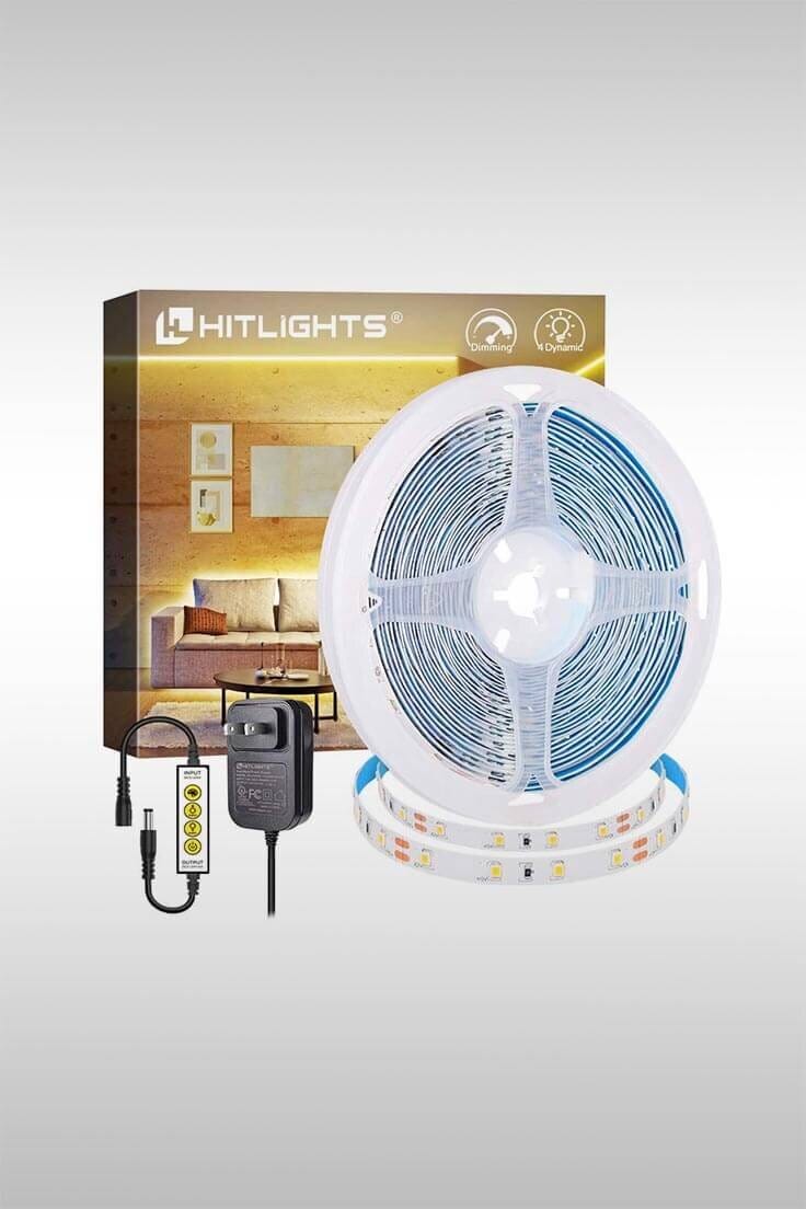 Warm White LED Strip Lights With UL Power Supply (L0512V-301–1630-K-N) — Image Credit: HitLights