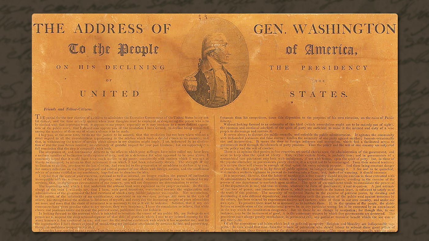 La carta de George Washington tras negarse a postularse nuevamente a la presidencia de Estados Unidos.