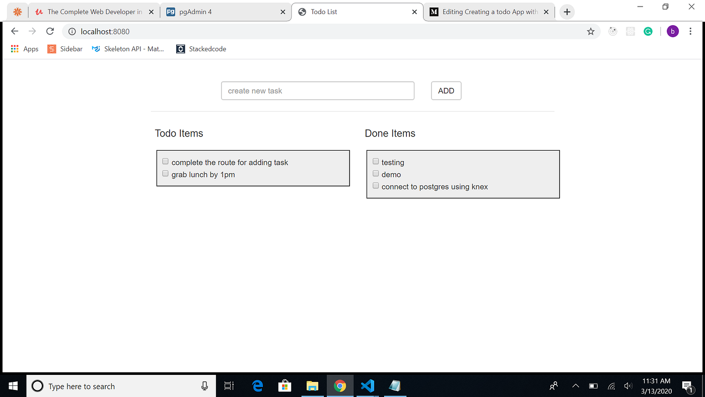 Creating a To-do App with Node.js + Express and PostgreSQL database | by  Chisom Okoye | codeburst