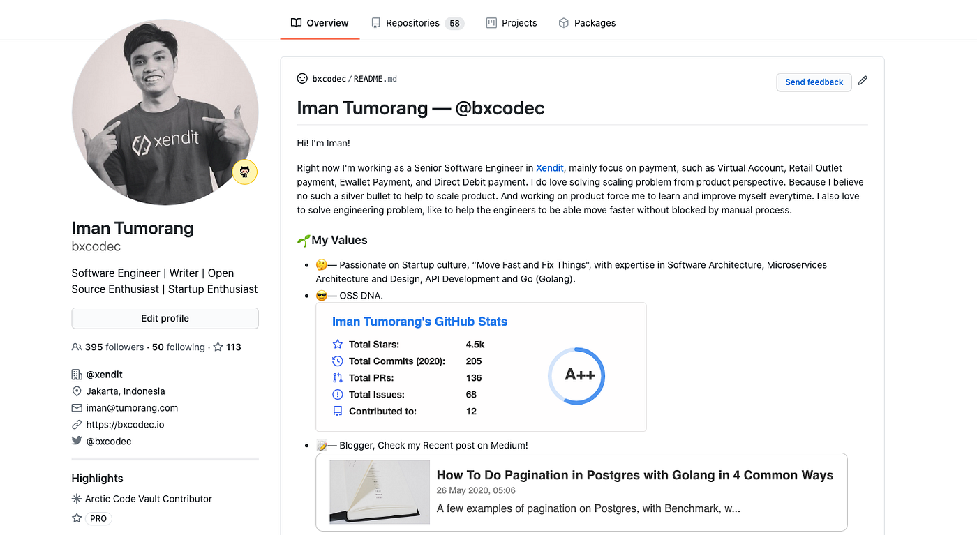 How to Add Your Recently Published Medium Articles to Your GitHub Readme |  by Iman Tumorang | Better Programming