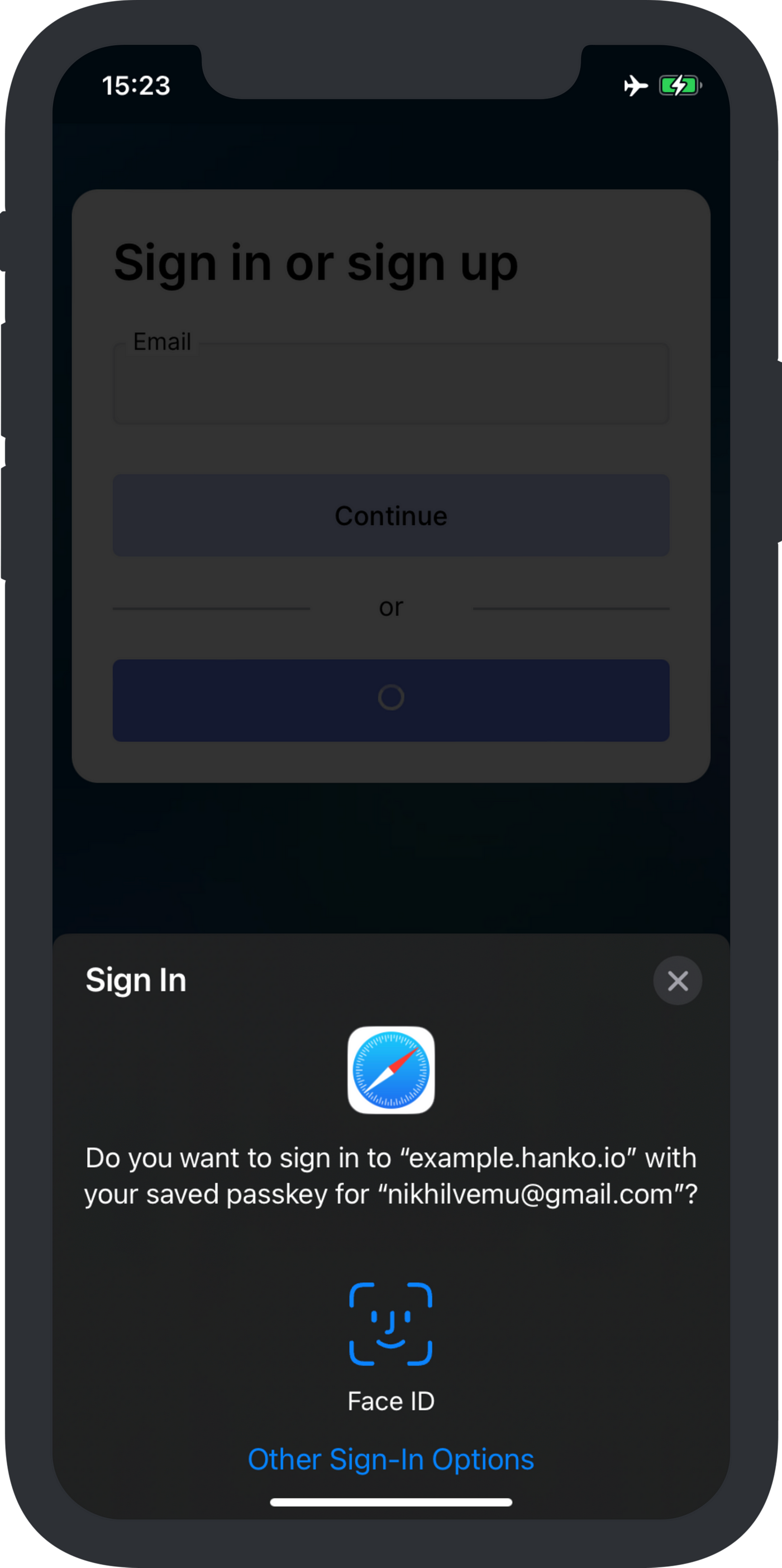 Usando a senha para fazer login no iOS